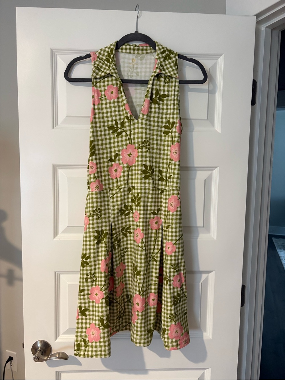 Spartina 449 Green Gingham Dress with Pink Floral Print - Picture 6 of 7